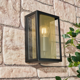 Harris Outdoor Lantern Wall Light with Brass Mesh - Black - thumbnail 5