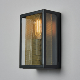 Harris Outdoor Lantern Wall Light with Brass Mesh - Black - thumbnail 2