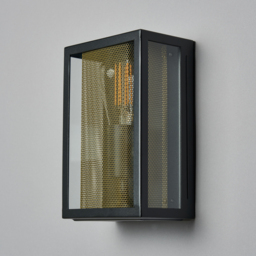 Harris Outdoor Lantern Wall Light with Brass Mesh - Black - thumbnail 3