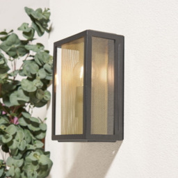 Harris Outdoor Lantern Wall Light with Brass Mesh - Black - thumbnail 6