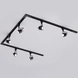 3 metre U Shape Track Light Kit with 6 Greenwich Heads and LED Bulbs - Black - thumbnail 2