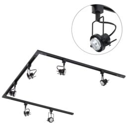 3 metre U Shape Track Light Kit with 6 Greenwich Heads and LED Bulbs - Black