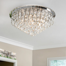 Crystal Style Flush 6 Light Ceiling Light - Chrome - thumbnail 5