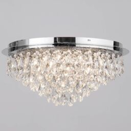 Crystal Style Flush 6 Light Ceiling Light - Chrome - thumbnail 2