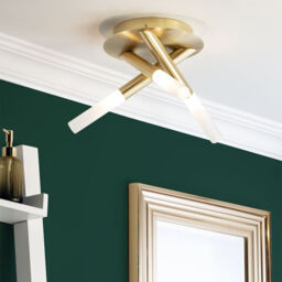 Cross 3 Light Bathroom Semi Flush Ceiling Light - Satin Brass - thumbnail 5
