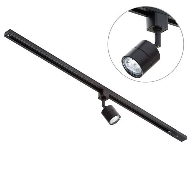 1m Track Light Kit with 1 Soho Heads and LED Bulbs - Black - image 1