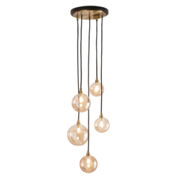 Gaio 5 Light Cluster Ceiling Pendant with Champagne Glass Shades - Brass - thumbnail 1