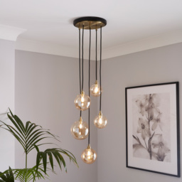 Gaio 5 Light Cluster Ceiling Pendant with Champagne Glass Shades - Brass - thumbnail 8