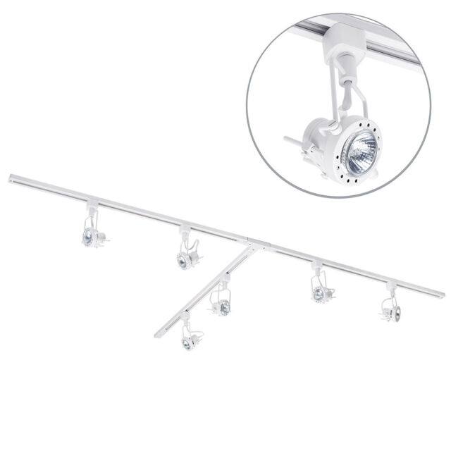 3 metre T Shape Track Light Kit with 6 Greenwich Heads and LED Bulbs - White - image 1