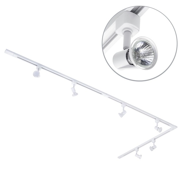 3 Metre L Long Shape Track Light Kit with 6 Harlem Heads and LED Bulbs - White - image 1