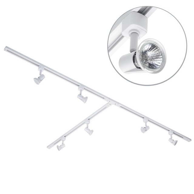 3 Metre T Shape Track Light Kit with 6 Harlem Heads and LED Bulbs - White - image 1
