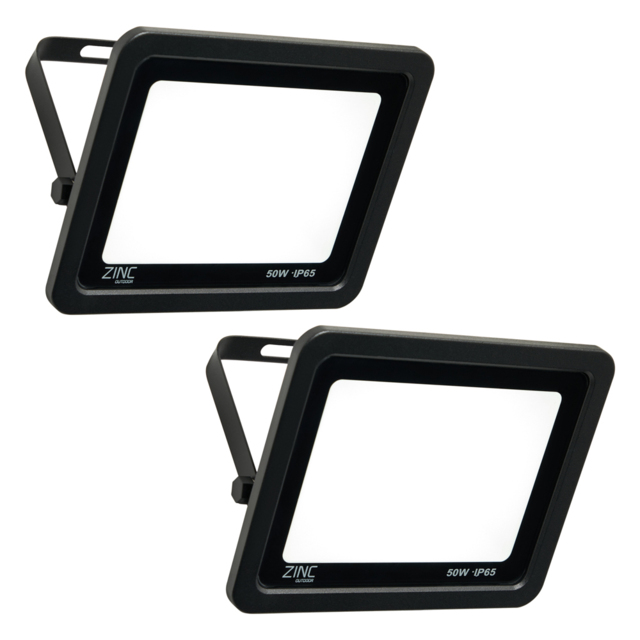 2 Pack of Mears Outdoor LED 50 Watt Slimline Wired Flood Lights - Black - image 1