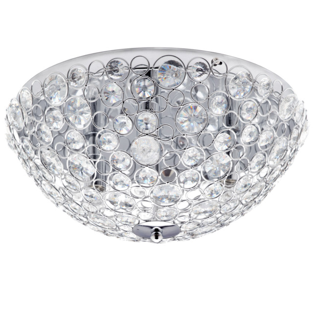 Ovii 3 Light Bathroom Oval Flush Ceiling Light - Chrome & Glass - image 1