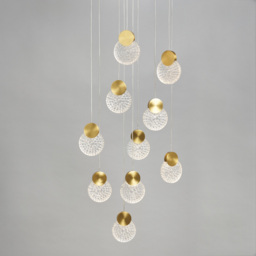Visconte Oskar 10 Light LED Glass Cluster Pendant - Satin Brass - thumbnail 2