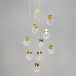 Visconte Oskar 10 Light LED Glass Cluster Pendant - Satin Brass - thumbnail 3