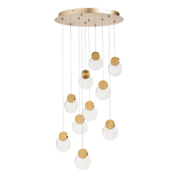 Visconte Oskar 10 Light LED Glass Cluster Pendant - Satin Brass - thumbnail 5