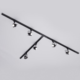 3 metre T Shape Track Light Kit with 6 Greenwich Heads and LED Bulbs - Black - thumbnail 2