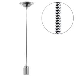 2 Pack of Decorative Twisted Braided Cable Nickel Light Fittings - Herringbone Black & White - thumbnail 2