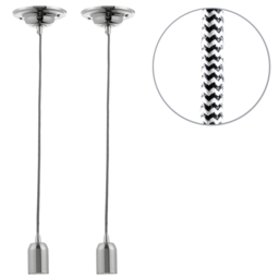 2 Pack of Decorative Twisted Braided Cable Nickel Light Fittings - Herringbone Black & White - thumbnail 1