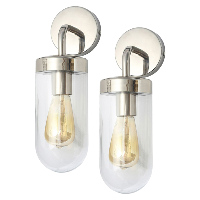 2 Pack of Reeth Outdoor Industrial Style Curved Arm Wall Light - Polished Steel - image 1