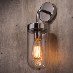 2 Pack of Reeth Outdoor Industrial Style Curved Arm Wall Light - Polished Steel - thumbnail 6