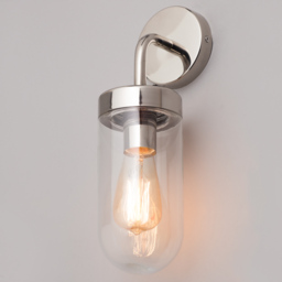 2 Pack of Reeth Outdoor Industrial Style Curved Arm Wall Light - Polished Steel - thumbnail 2