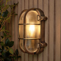 Remy 1 Light Outdoor Caged Oval Bulkhead Wall Light - Gold - thumbnail 7