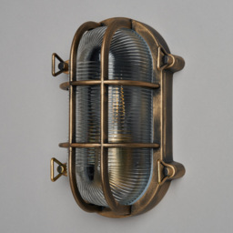 Remy 1 Light Outdoor Caged Oval Bulkhead Wall Light - Gold - thumbnail 3