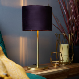 Oval Brass Stick Table Lamp with Velvet Shade - Maroon - thumbnail 5