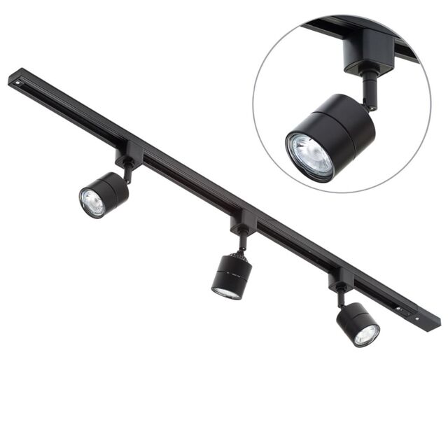 1m Track Light Kit with 3 Soho Heads and LED Bulbs - Black - image 1