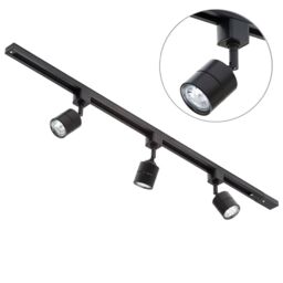 1m Track Light Kit with 3 Soho Heads and LED Bulbs - Black - thumbnail 1