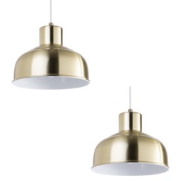 2 Pack of 1 Light Diner Ceiling Pendant - Satin Brass - thumbnail 1