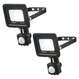 2 Pack of Stanley 10 Watt LED Slimline Outdoor Flood Lights with PIR Sensor - Black