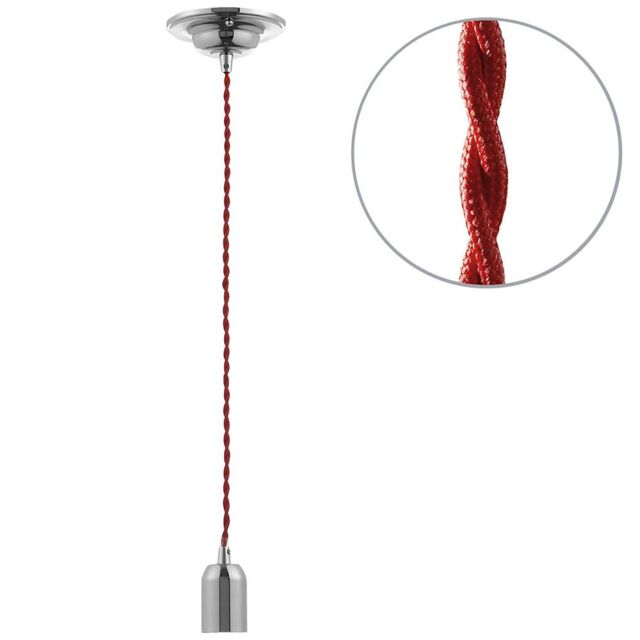 Decorative Twisted Braided Cable Nickel Light Fitting - Red - image 1