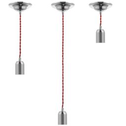 Decorative Twisted Braided Cable Nickel Light Fitting - Red - thumbnail 5