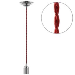Decorative Twisted Braided Cable Nickel Light Fitting - Red
