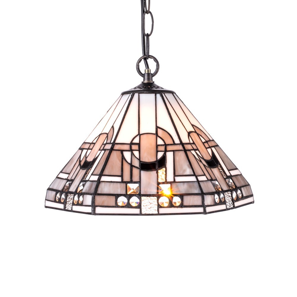 Tiffany by Tiff 2 Light 30cm Art Deco Ceiling Pendant - Antique Brass - image 1