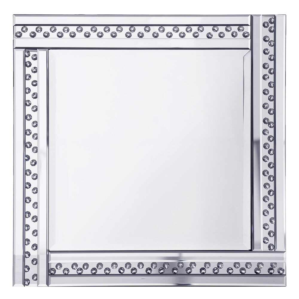 Glitzy Square Mirror with inlaid Crystal Effect Studs - Silver - image 1