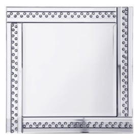 Glitzy Square Mirror with inlaid Crystal Effect Studs - Silver