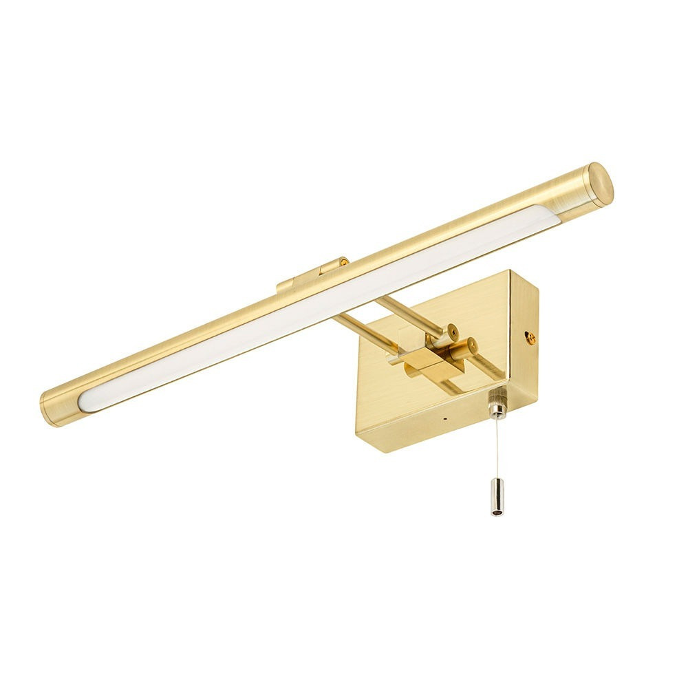 IP44 Rated Picture Wall Light with Pull Cord - Satin Brass - image 1