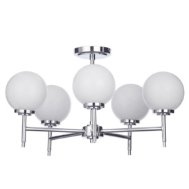 Preston 5 Light Bathroom Semi Flush Globe Ceiling Light - Chrome - thumbnail 1