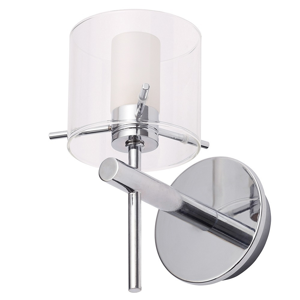 Lincoln 1 Light Bathroom Wall Light with Cylinder Glass Shade - Chrome - image 1