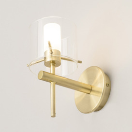 Lincoln 1 Light Bathroom Wall Light with Cylinder Glass Shade - Satin Brass - thumbnail 2