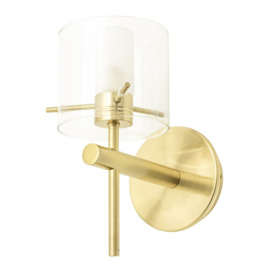 Lincoln 1 Light Bathroom Wall Light with Cylinder Glass Shade - Satin Brass - thumbnail 1
