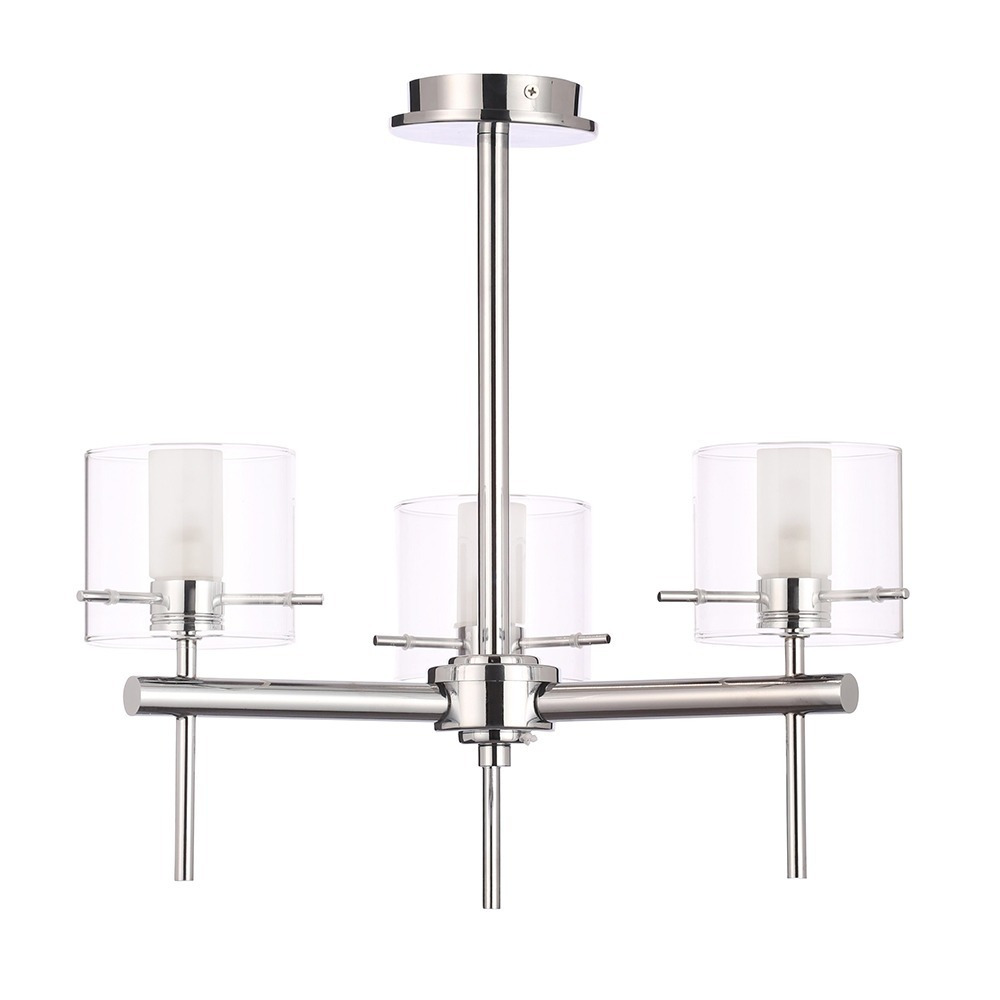 Lincoln 3 Light Bathroom Semi Flush Ceiling Light with Cylinder Glass Shades - Chrome - image 1