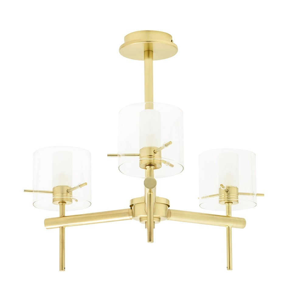 Lincoln 3 Light Bathroom Semi Flush Ceiling Light with Cylinder Glass Shades - Satin Brass - image 1