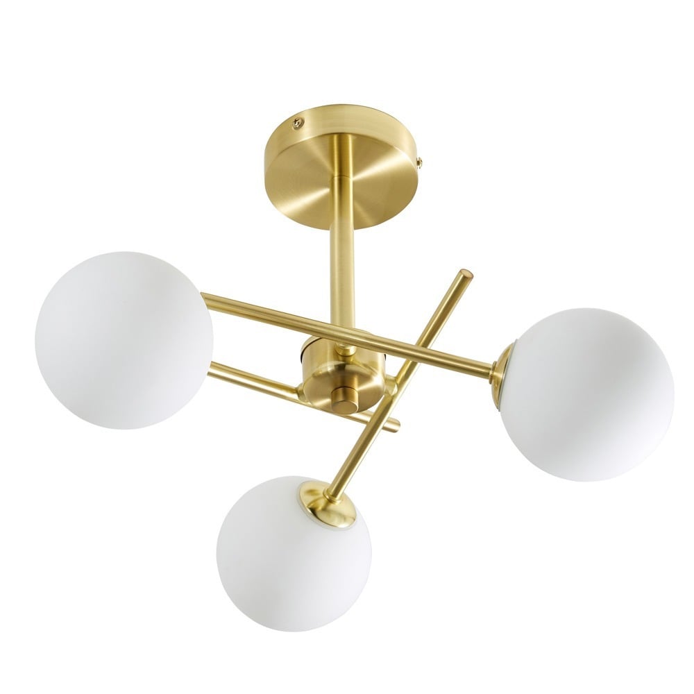 Estelle 3 Light Cross Arm Bathroom Semi Flush Ceiling Light - Satin Brass - image 1