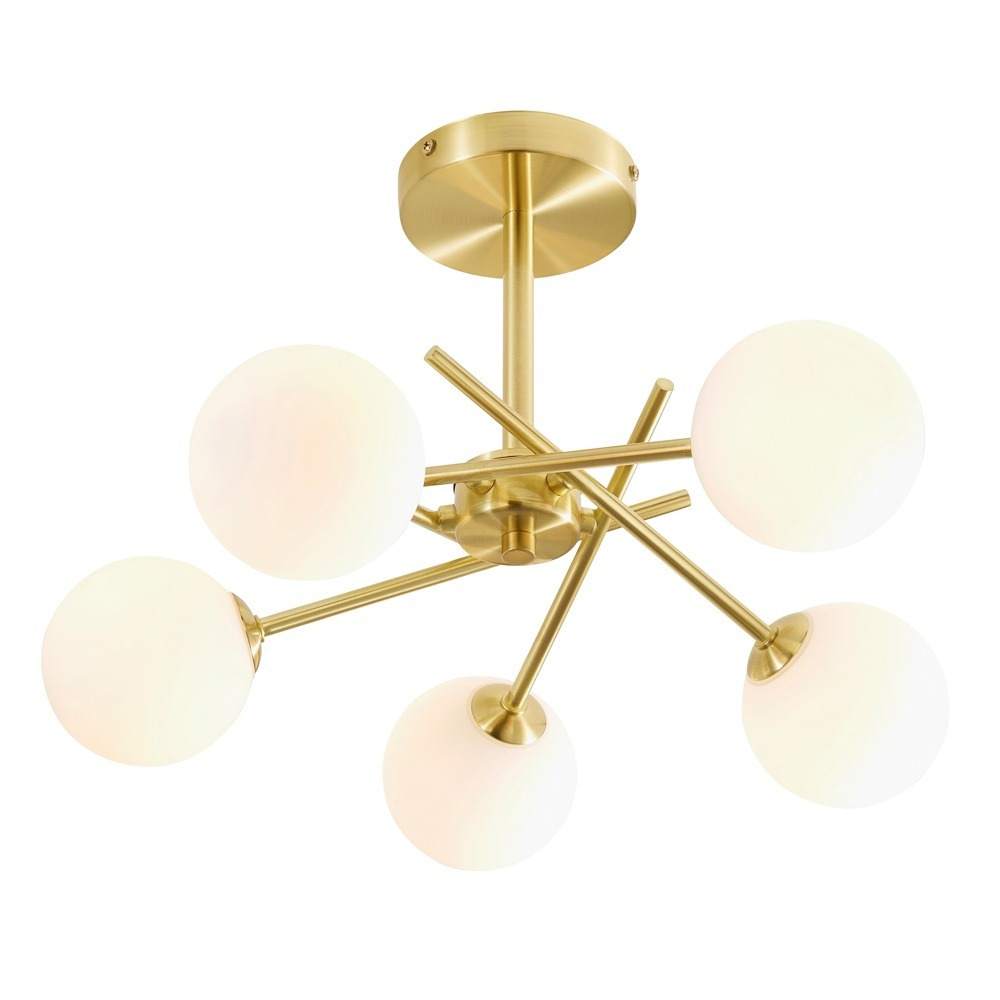 Estelle 5 Light Bathroom Semi Flush Ceiling light with Opal Shades - Satin Brass - image 1