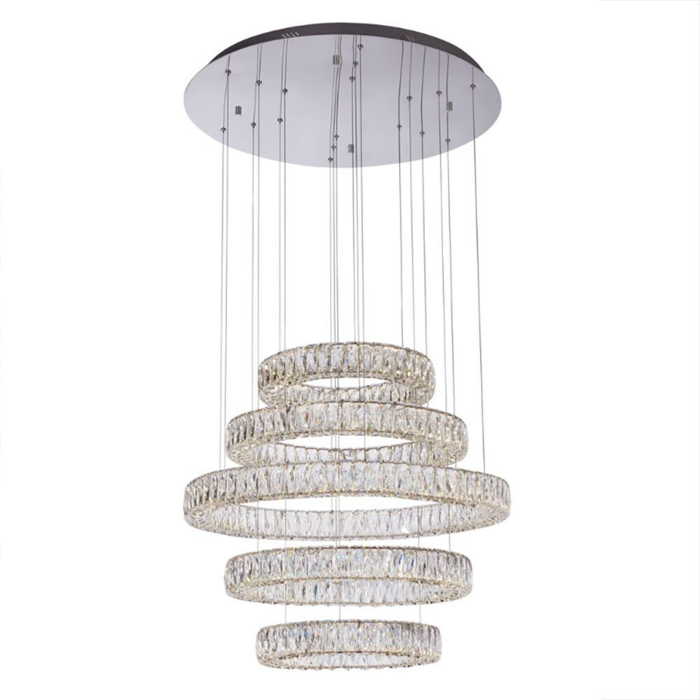 Visconte Crystal Five Hoop LED Prism Bar Ceiling Pendant - Chrome & Glass - image 1
