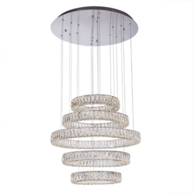 Visconte Crystal Five Hoop LED Prism Bar Ceiling Pendant - Chrome & Glass